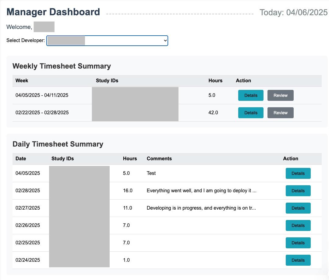Time Tracker Manager Interface