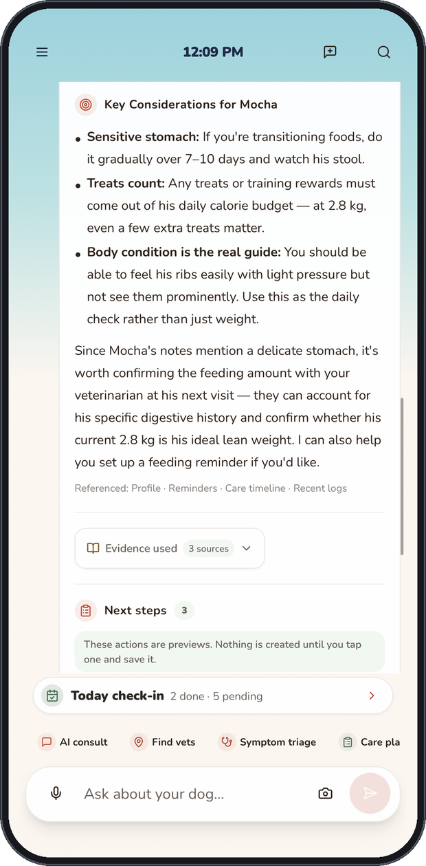 Answer listing the records it referenced and an evidence source count